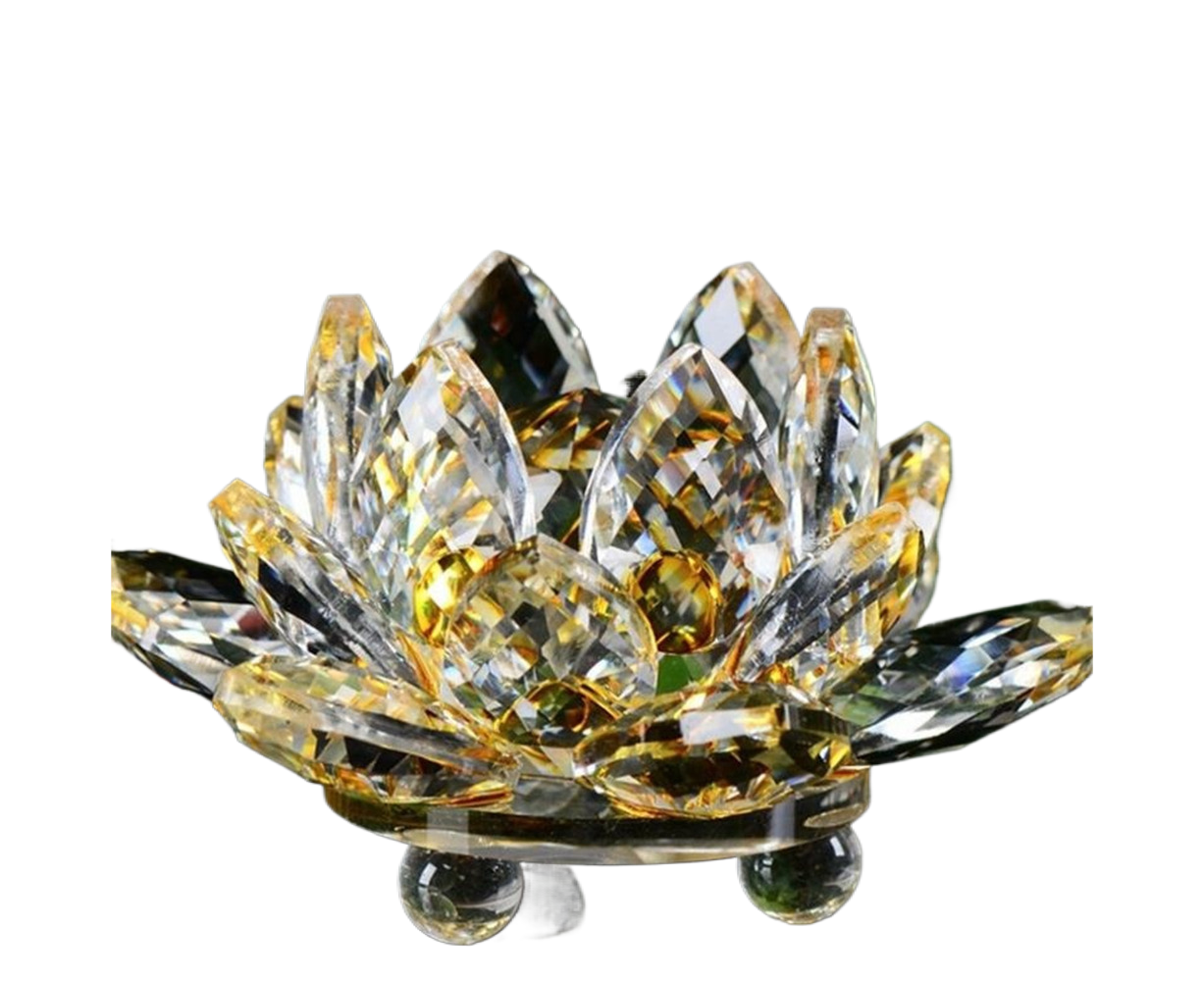 Artificial Crystal Lotus Buddhism Ornament Feng Shui Home Decor Collection Gift-Yellow