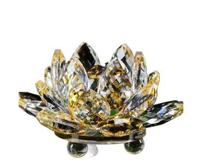 Artificial Crystal Lotus Buddhism Ornament Feng Shui Home Decor Collection Gift-Yellow