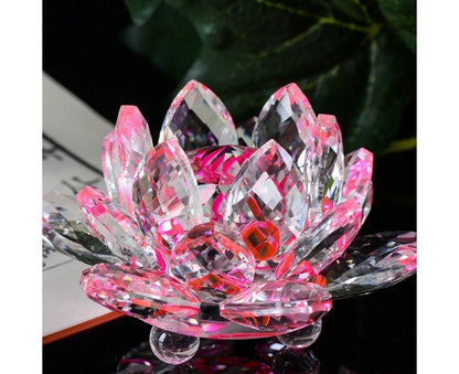 Artificial Crystal Lotus Buddhism Ornament Feng Shui Home Decor Collection Gift-Yellow