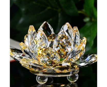 Artificial Crystal Lotus Buddhism Ornament Feng Shui Home Decor Collection Gift-Yellow