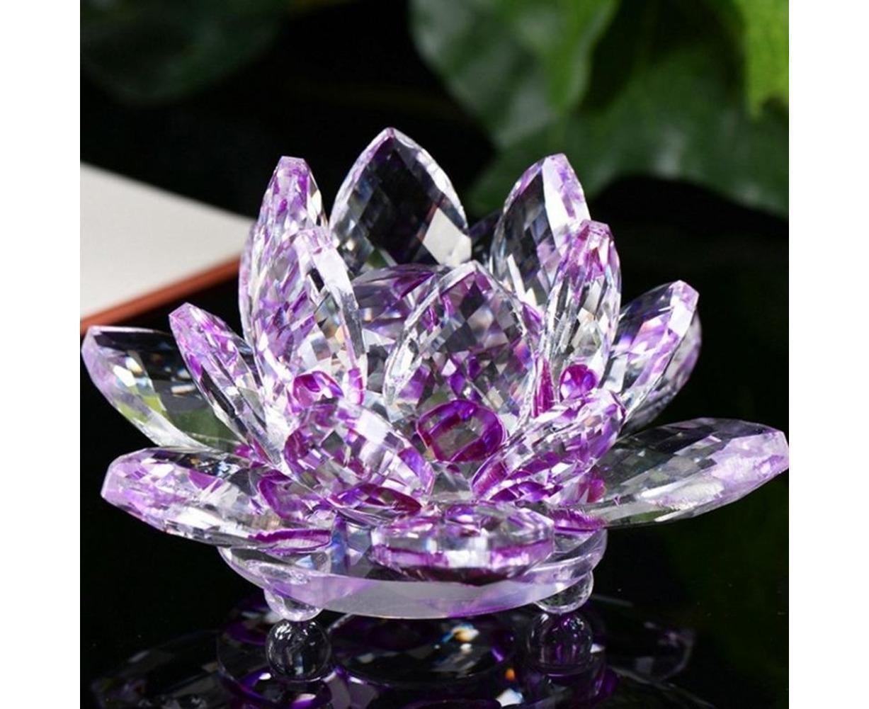 Artificial Crystal Lotus Buddhism Ornament Feng Shui Home Decor Collection Gift-Yellow