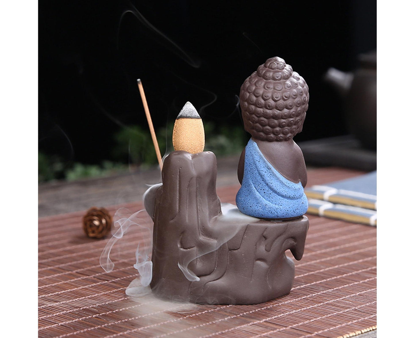 Home Fragrance Creative Little Monk Small Buddha Censer Backflow Incense Burner-Light Orange