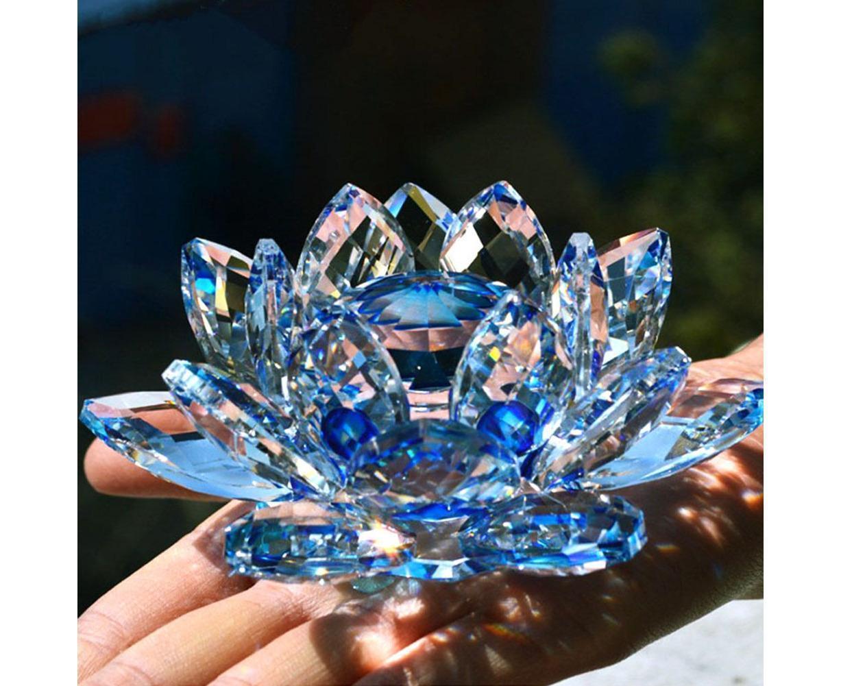 Artificial Quartz Crystal Lotus Flower Figurine Wedding Party Decor Souvenir-Pink