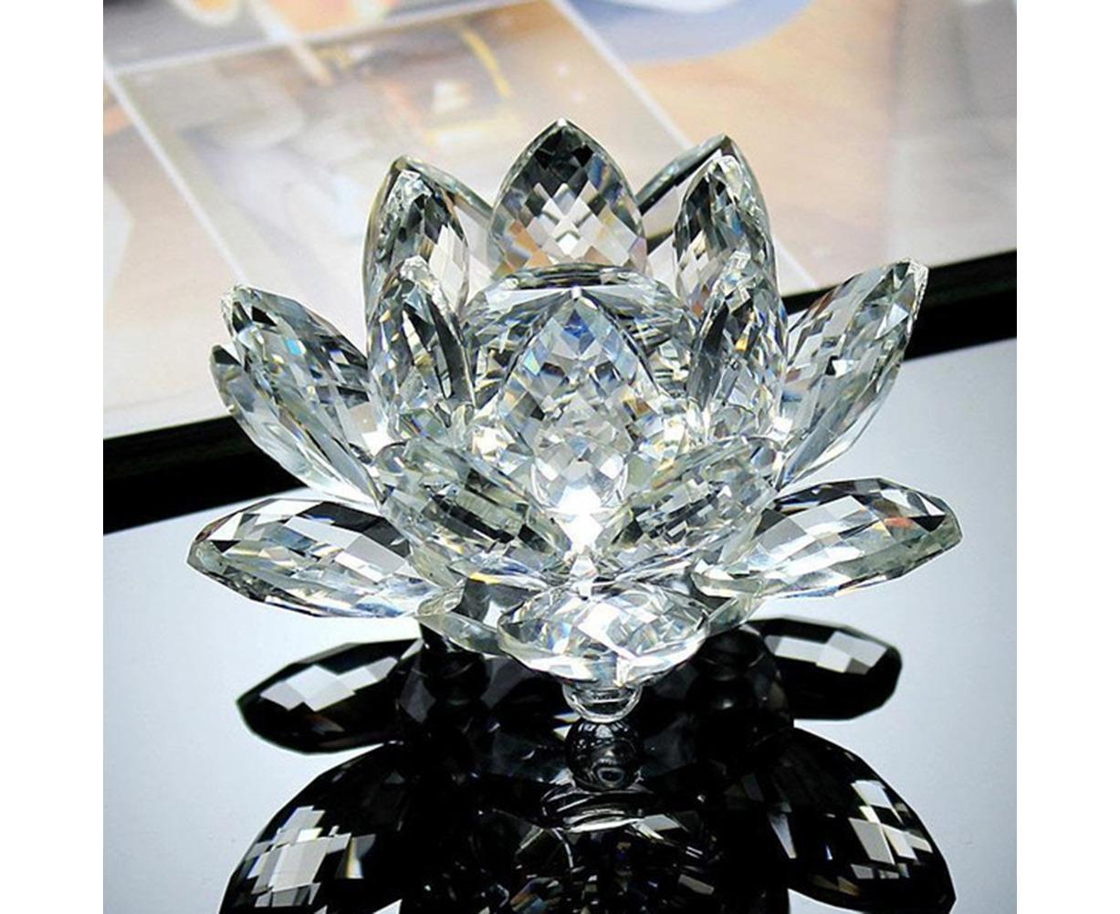 Artificial Quartz Crystal Lotus Flower Figurine Wedding Party Decor Souvenir-Pink