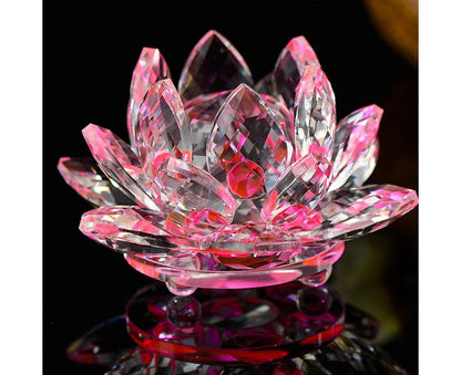 Artificial Quartz Crystal Lotus Flower Figurine Wedding Party Decor Souvenir-Pink
