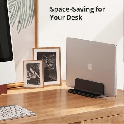 Vertical Aluminum Laptop Stand, Adjustable Desk Holder, Black