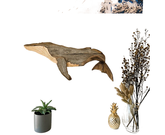 Animal Ornament Practical Realistic Wood Marine Element Whale Wall Decoration for Home-Whale