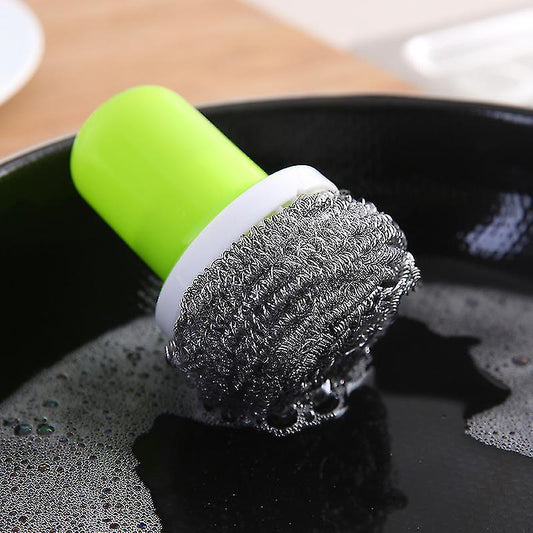 3Pcs Stainless Steel Scourer with Handle Reusable Pot Cleaning Brush Set