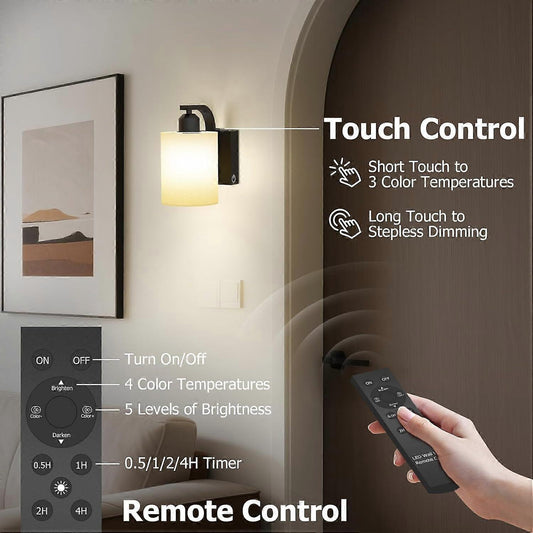 Battery Operated Wall Sconces Set of 2, Rechargeable LED, Touch & Remote Control, Black