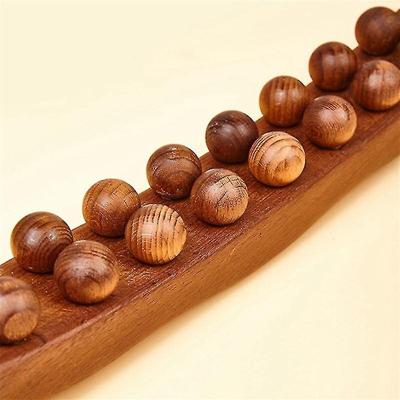 Wooden 20-Bead Guasha Scraping Stick, Body Meridian Massage Wand for Muscle Relief