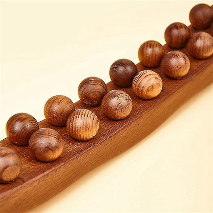 Wooden 20-Bead Guasha Scraping Stick, Body Meridian Massage Wand for Muscle Relief