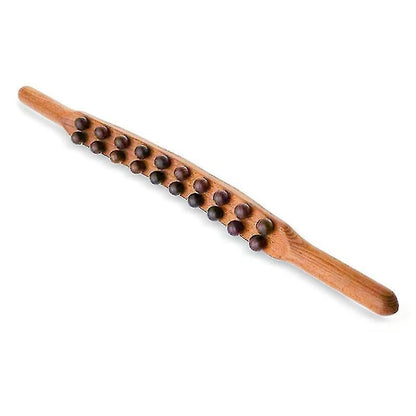 Wooden 20-Bead Guasha Scraping Stick, Body Meridian Massage Wand for Muscle Relief