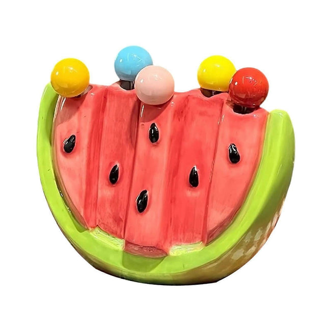 5pcs Fruit Forks with Ceramic Storage Jar Dessert Forks for Salad Picnic Party Hover Image
