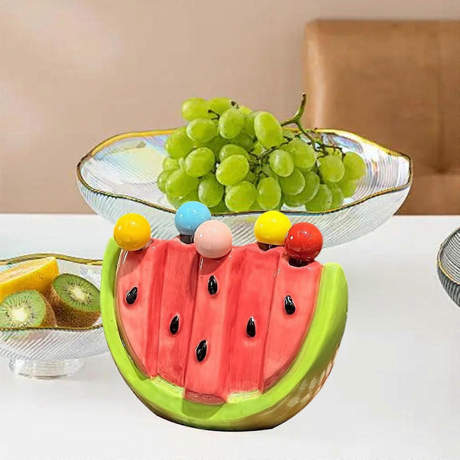 5pcs Fruit Forks with Ceramic Storage Jar Dessert Forks for Salad Picnic Party Main Image