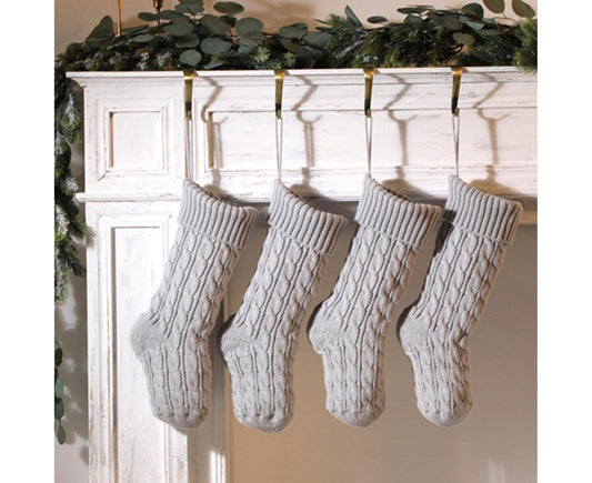 Christmas Sock Twist Pattern Knitted Large Capacity Hanging Stocking for Festival Party-Silver Gray