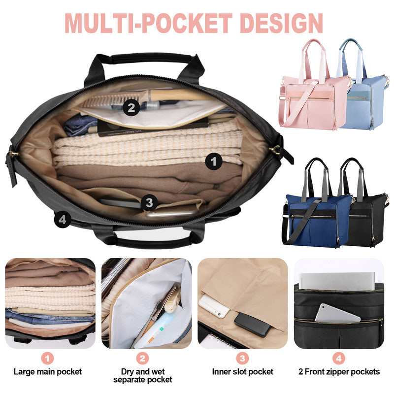 Travel Bag - Women's Travel Bag - Sports & Fitness Bag - Yoga Bag - Sports Bag - Carry-On Luggage - Waterproof & Durable - 40x21x34 cm - Dry/Wet Separation Luggage - Weekend Bag - black