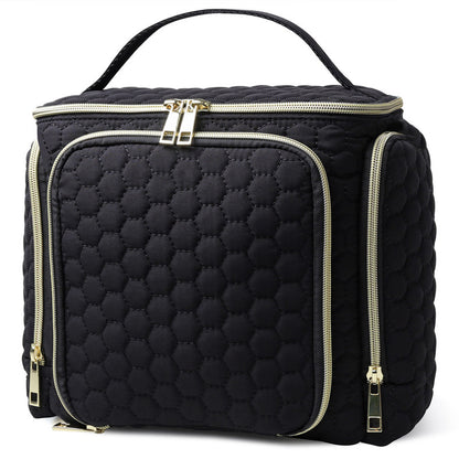 Travel Makeup Bag with Handle — Large Multi-Compartment Cosmetic Organizer, Portable Toiletry Bag for Women