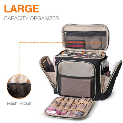 Travel Makeup Bag with Handle — Large Multi-Compartment Cosmetic Organizer, Portable Toiletry Bag for Women