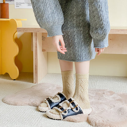 4-pair pack of mixed color socks, women's fall/winter socks, comfortable, soft and warm house socks.