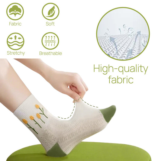 Socks - 10-Pack Women's Socks - Women's Instagram-Style - Casual Home Socks - Soft - Breathable - Versatile Spring/Summer Styles - Openwork - Fashionable Instagram Style - All-Season Styles - One-Size-Fits-All Women's Socks - 3D Embossed - Floral Patterns
