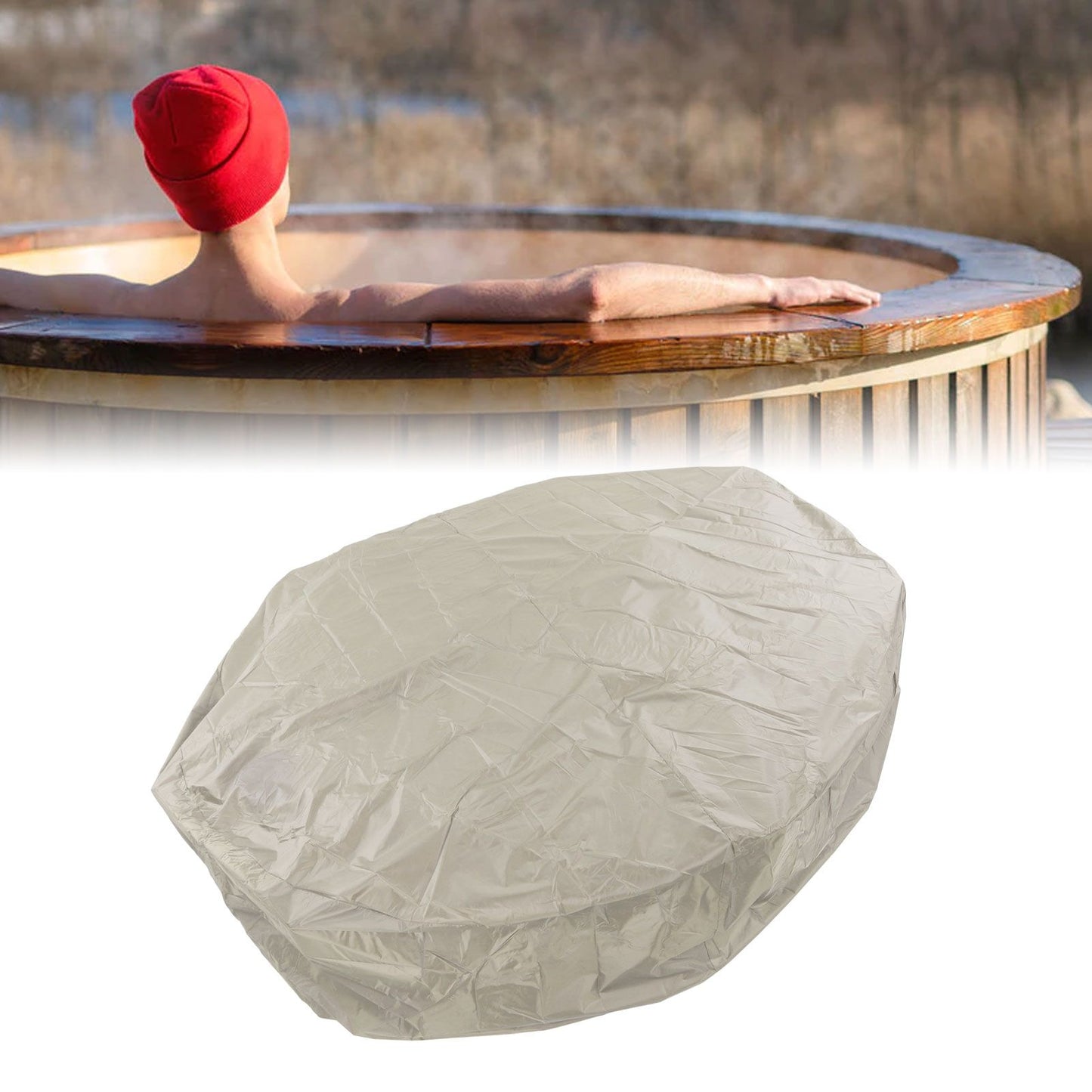 Outdoor Furniture Dust Covers Round Bathtub Cover 190 Silver Polyester Taffeta Hot Tub Waterproof Cover 215x70cm Beige