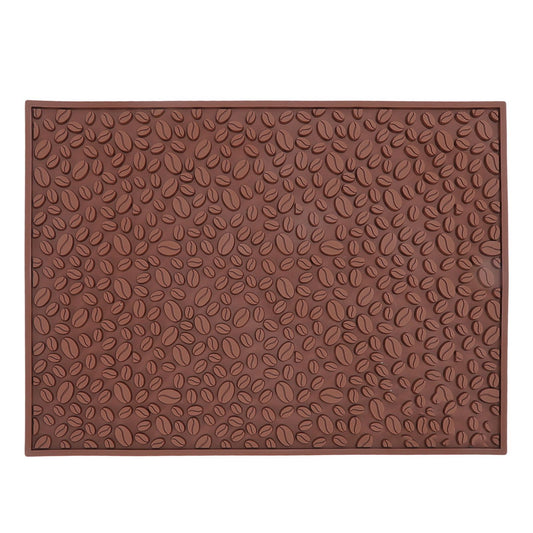 Non Slip Cup Mat Coffee Bean Design Desktop Bar Counter PVC Pad for Water Draining Filtering Brown