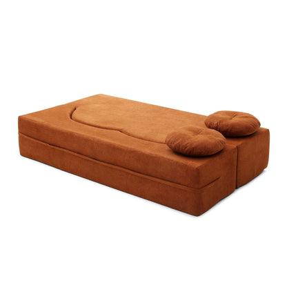 Convertible Folding Sofa Bed / Plush Corduroy Loveseat Couch - Orange