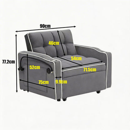 Single-seater sofa bed, equipped with USB ports and a phone holder - Beige