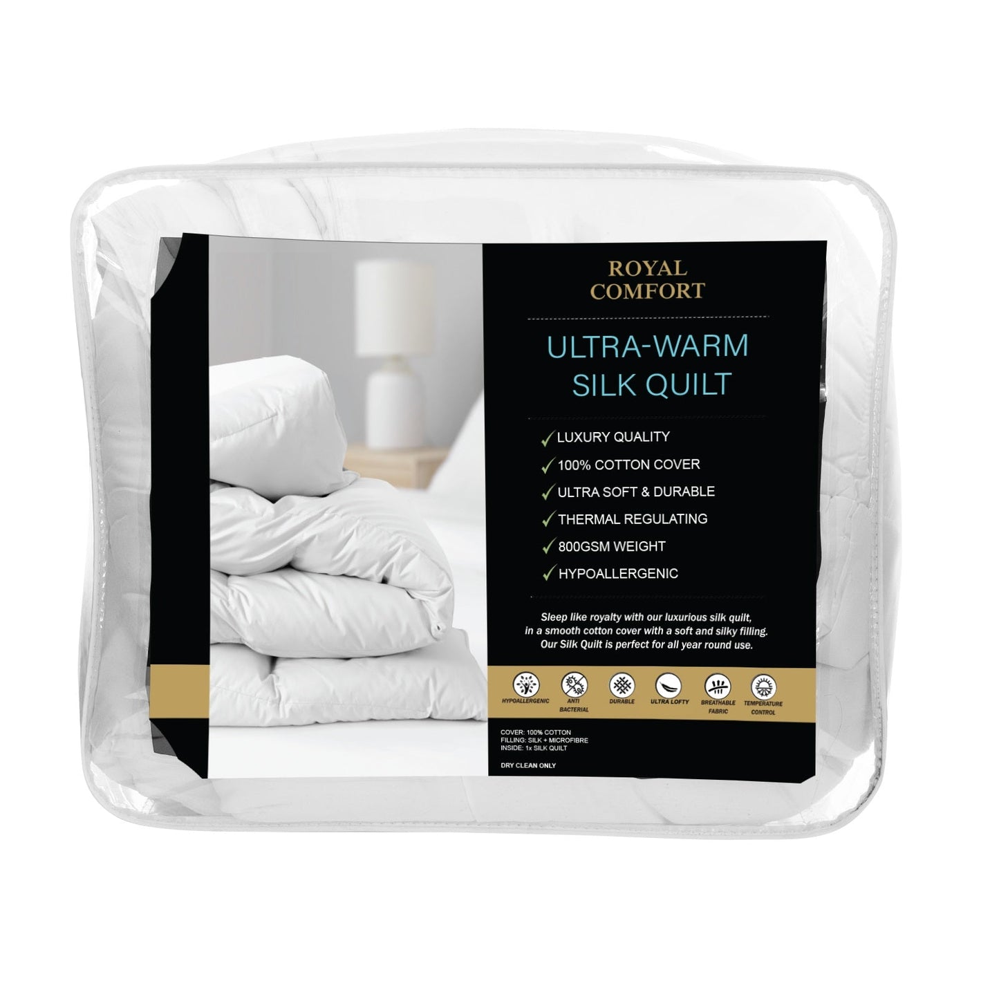 Royal Comfort 500GSM Plush Duck Feather Down Quilt Ultra Warm Soft - All Seasons - Double - White