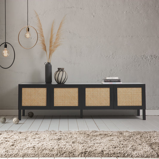 Casa Decor Tulum Rattan Entertainment Unit TV Stand Cabinet Storage Black
