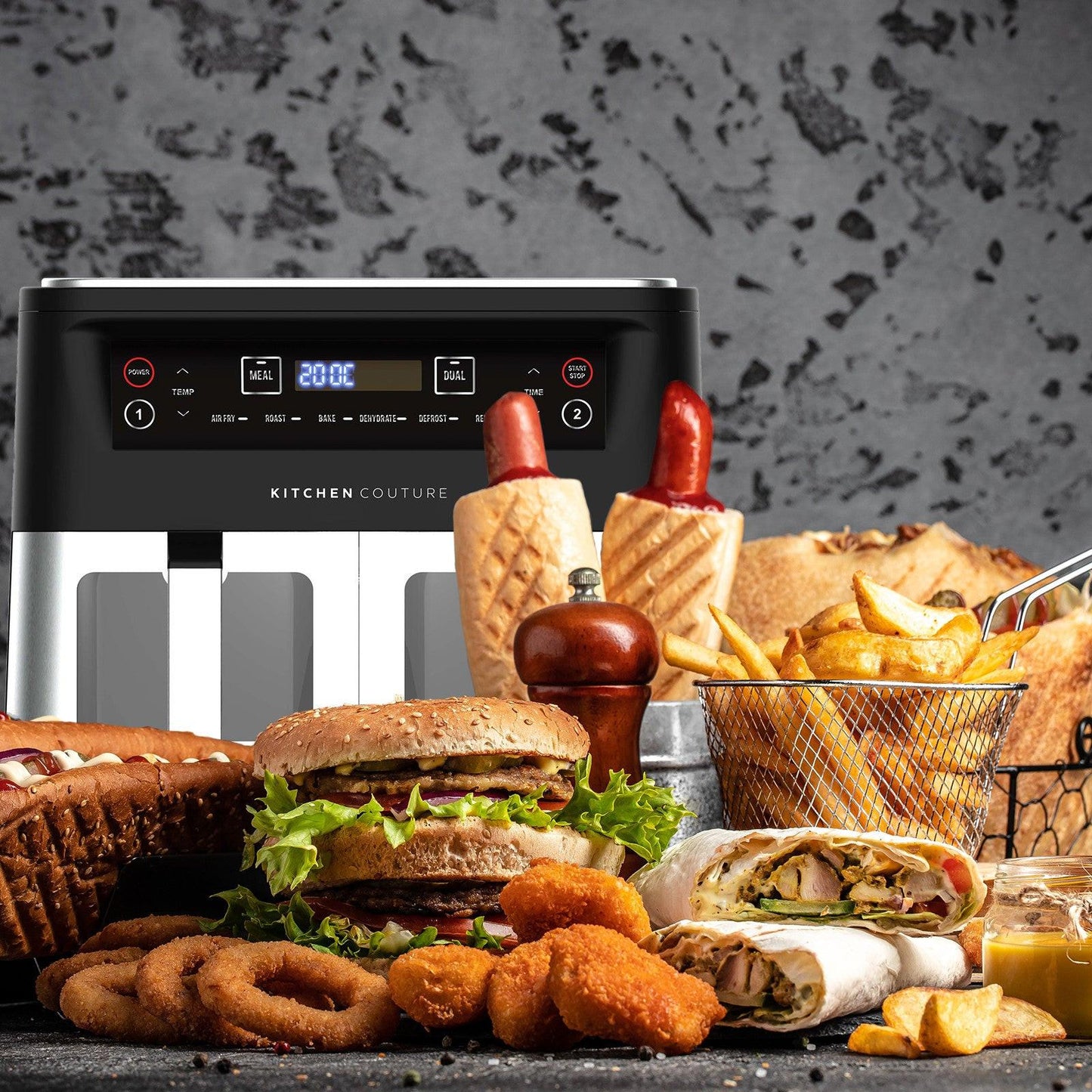 Kitchen Couture Dual View 2 x 5 Litre (10 Litre) Air Fryer Stainless Steel.