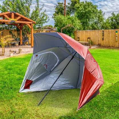 Havana Outdoors Beach Umbrella 2.4M Outdoor Garden Beach Portable Shade Shelter - Red.