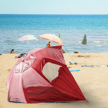 Havana Outdoors Beach Umbrella 2.4M Outdoor Garden Beach Portable Shade Shelter - Red.