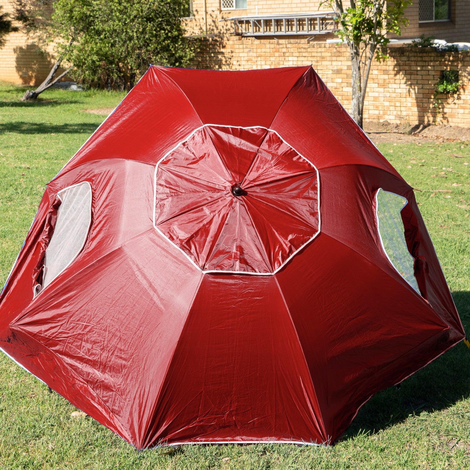 Havana Outdoors Beach Umbrella 2.4M Outdoor Garden Beach Portable Shade Shelter - Red.