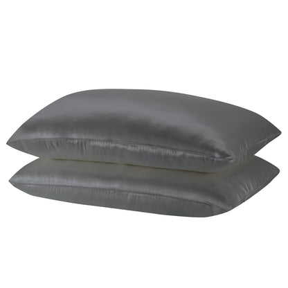 Royal Comfort Mulberry Soft Silk Hypoallergenic Pillowcase Twin Pack 51 x 76cm - Silver