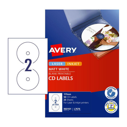 AVERY LIP Label CD/DVD L7676 Bx50.