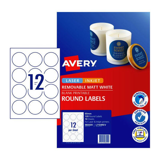 AVERY Label Rd L7104 60mm 12Up Pack of 10.