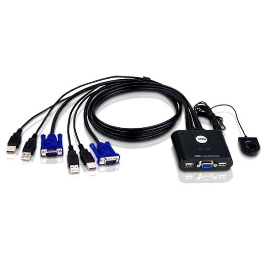 Aten Petite 2 Port USB VGA KVM Switch with Remote Port Selector - 0.9m Cables Built In.