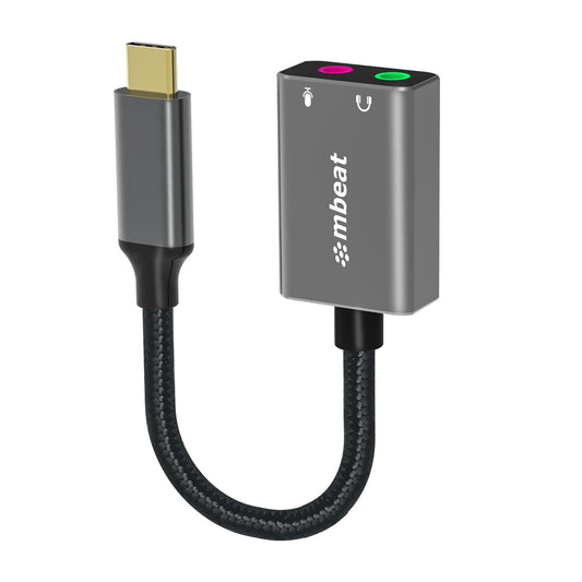 MBEAT Elite USB-C to 3.5mm Audio and Microphone Adapter - Adds Headphone Audio and Microphone Jack to USB-C Computer, Tablet Smartphone Devices - Spa.
