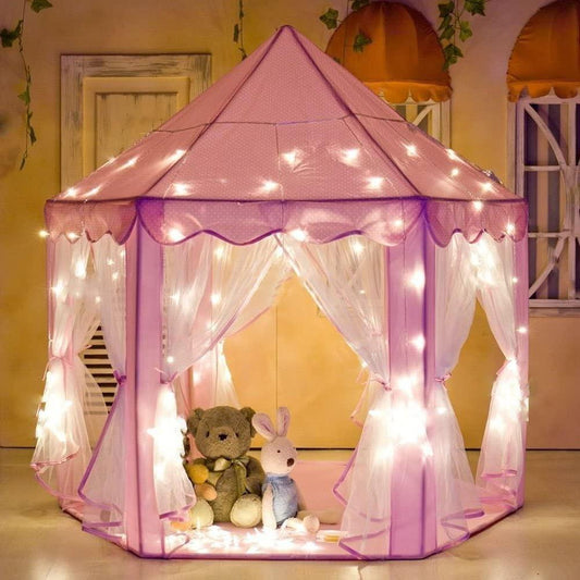 Princess Indoor Playhouse Toy Play Tent for Kids Toddlers with Mat Floor and Carry Bag (Pink).