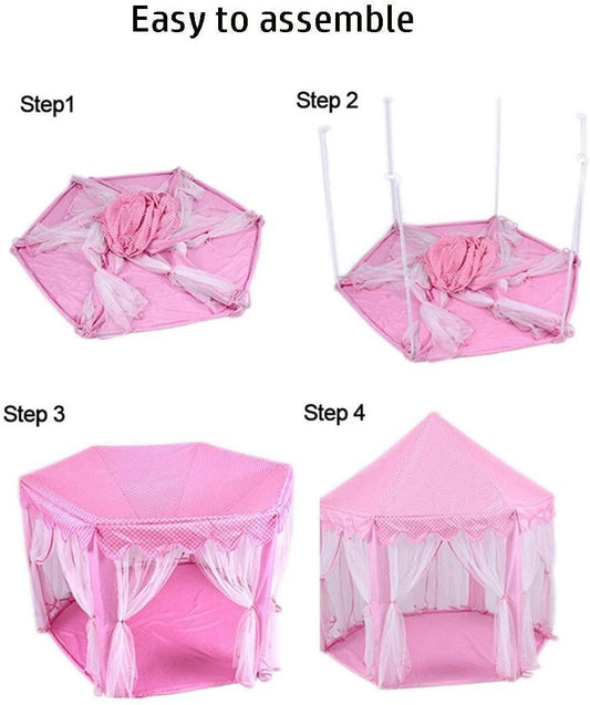 Princess Indoor Playhouse Toy Play Tent for Kids Toddlers with Mat Floor and Carry Bag (Pink).