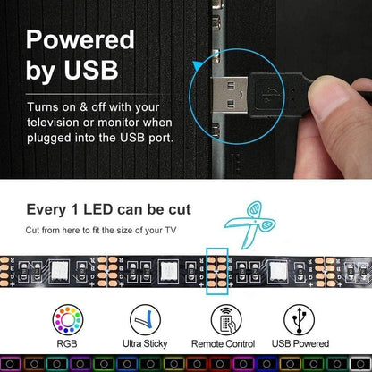 3M LED Strip Lights Rope Light for TV, Gaming and Computer (Lights Strip App with Remote Control).