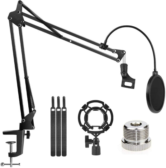 Microphone Radio Broadcasting Stand with 3/8"to 5/8" Screw Adapter and Windscreen Pop Filter.