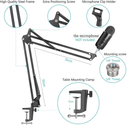 Microphone Radio Broadcasting Stand with 3/8"to 5/8" Screw Adapter and Windscreen Pop Filter.