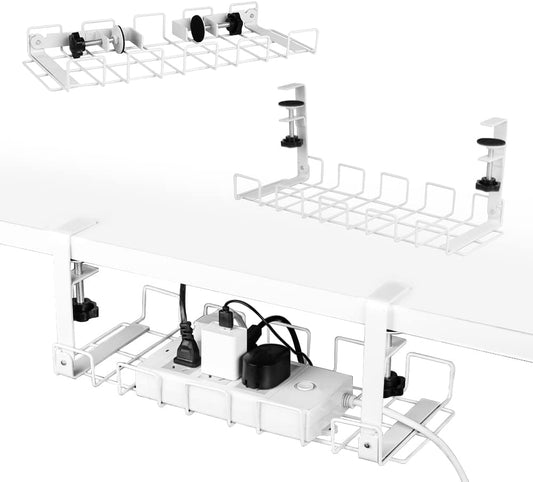2 Pack Under Desk Cable Management Tray, White