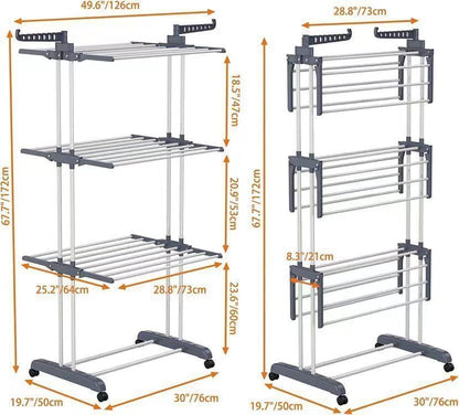 CARLA HOME Folding Clothes Drying Rack with Wheels and Adjustable Side Wings for Laundry Rack and Clothes Storage (Upgraded Model)