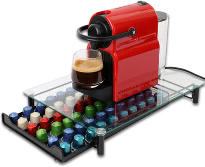 CARLA HOME 60 Coffee Pod Holder Drawer with Tempered Glass Capsule Organizer for Nespresso Pods and Sliding Drawer for Kitchen Countertop.