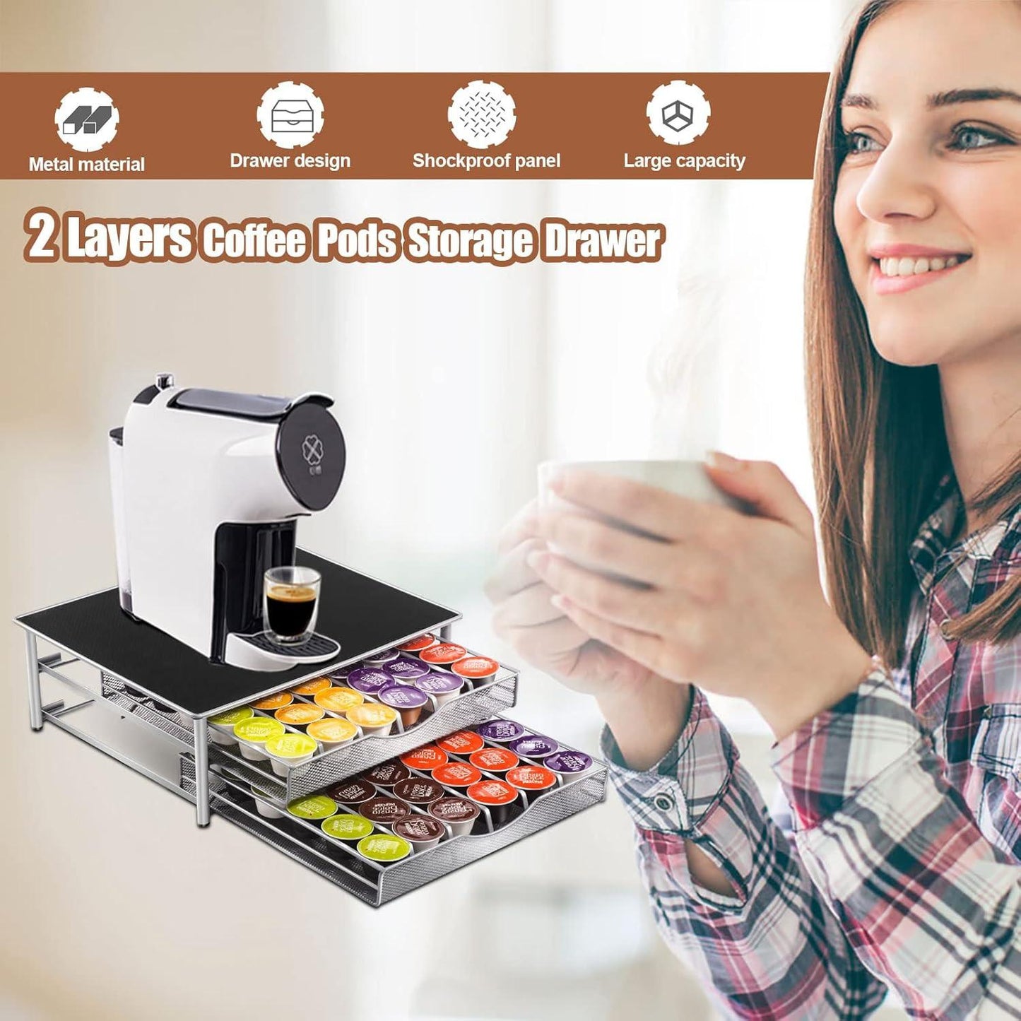 CARLA HOME K-Cup Coffee Pod Drawer for 72 Coffee Pods Storage for Home Kitchen Counter Organizer.