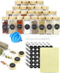 CARLA HOME 24 Glass Spice Jars with Bamboo Lids, Shaker Tops, 180 Spice Labels, White Pen & Funnel for Kitchen Organization, Spice Rack, Seasoning & Herb Storage.