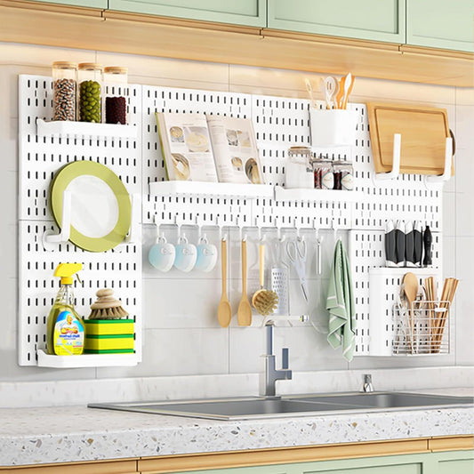 CARLA HOME Pegboard Wall Organizer Kit with 6 Modular Pegboards & 21 Accessories for Kitchen, Office, Gaming & Craft Storage.